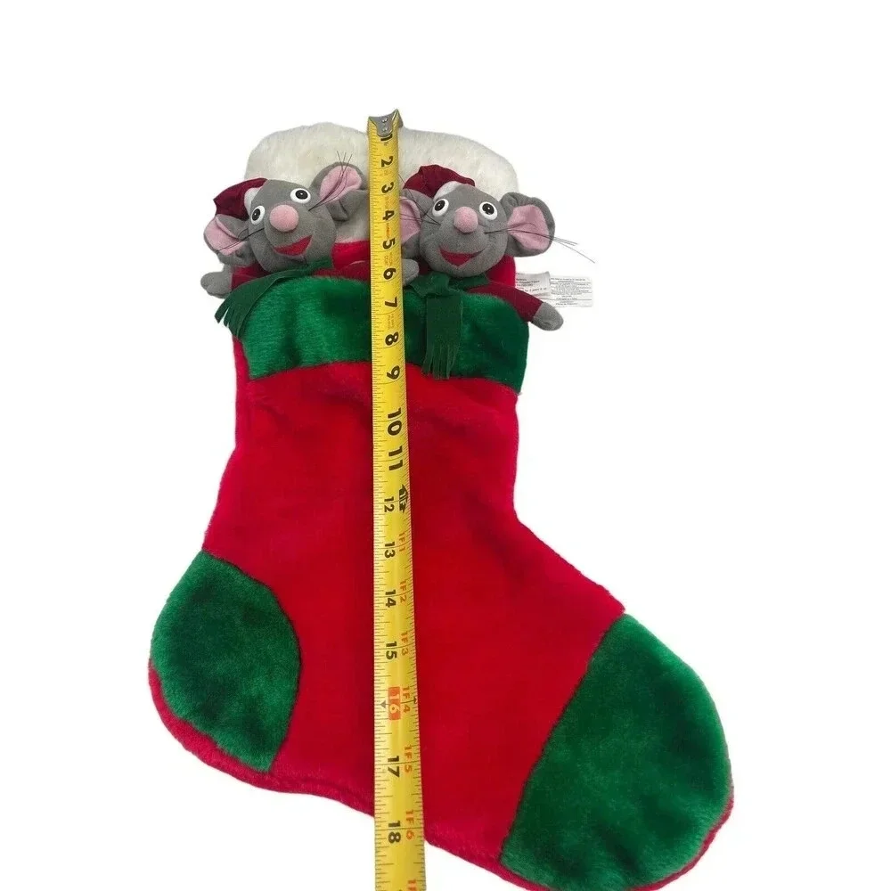 Vintage 80s 90s Plush Twin Mice Christmas Stocking Mouse Holiday